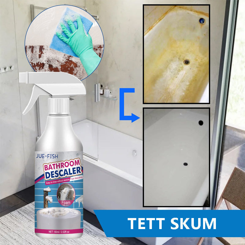Kraftig flekkfjerner i moderne flaske, skummende formula, ideell for bad og kjøkken, effektiv mot smuss og bakterier.