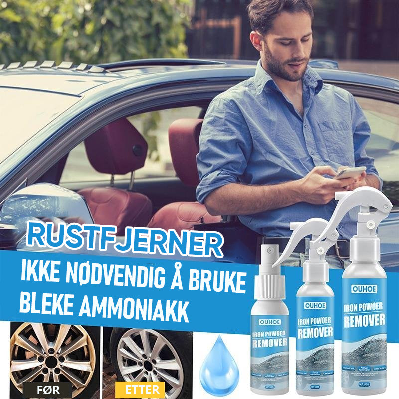 "Kraftig RustOut spray fjerner rust øyeblikkelig fra metalloverflate, gir skinnende glans og langvarig beskyttelse."