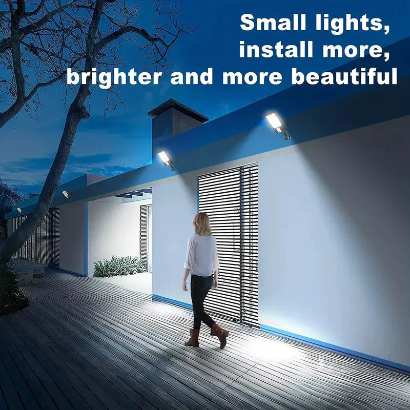 Solcelle flomlys for utendørs belysning, 5000 lumen LED med bevegelsessensor og vanntett design.