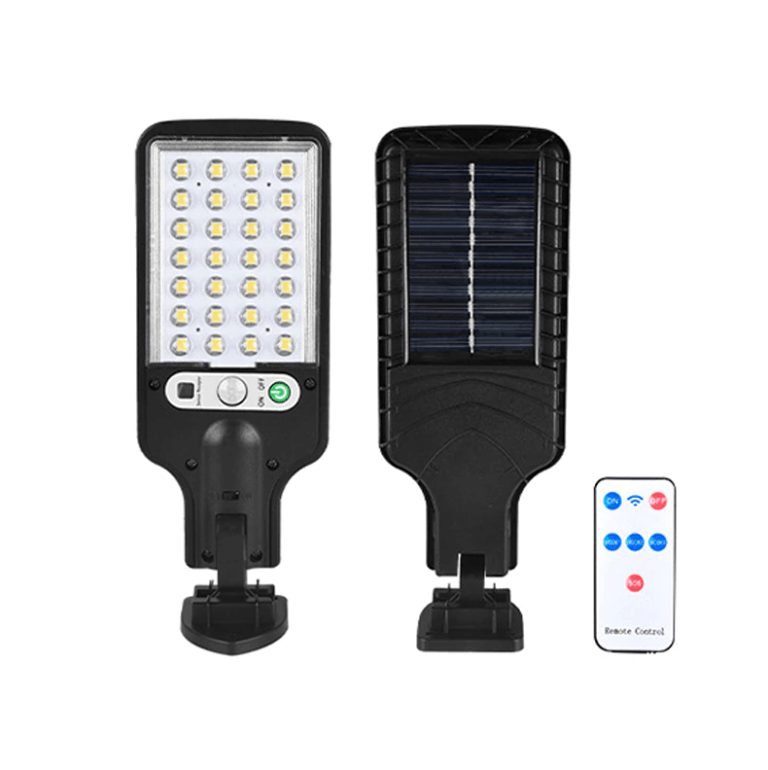 Kraftig vanntett solflomlys med LED og bevegelsessensor for sikker utebelysning drevet av solenergi.