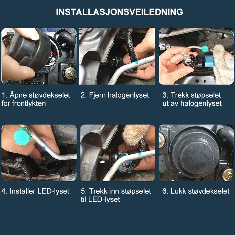 Kraftige, vanntette LED frontlykter for biler. Skarpt hvitt lys for bedre nattkjøring og langvarig ytelse.