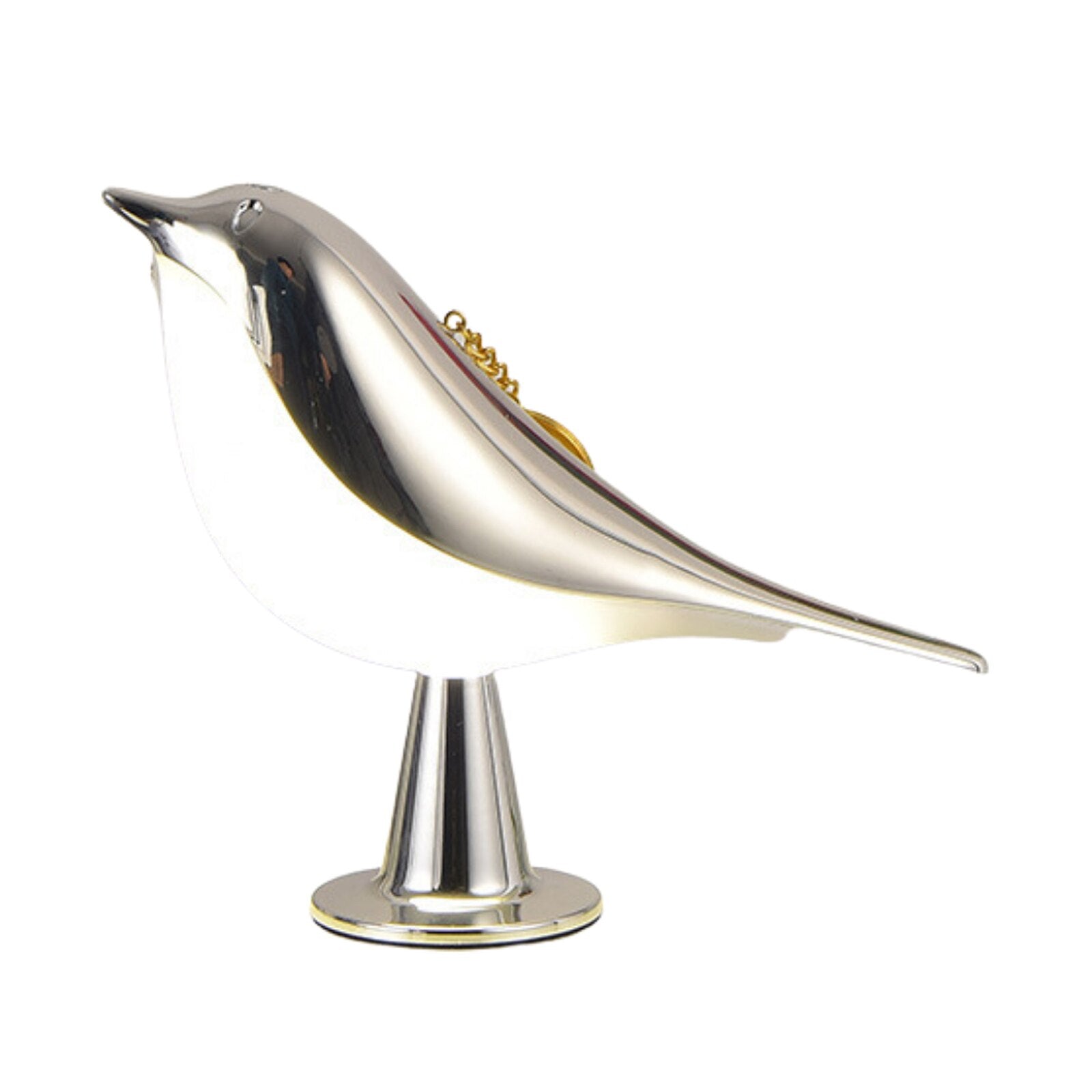 "Kremhvit fuglelampe med elegant design og LED-lys, ideell for moderne interiør, står på solid base."