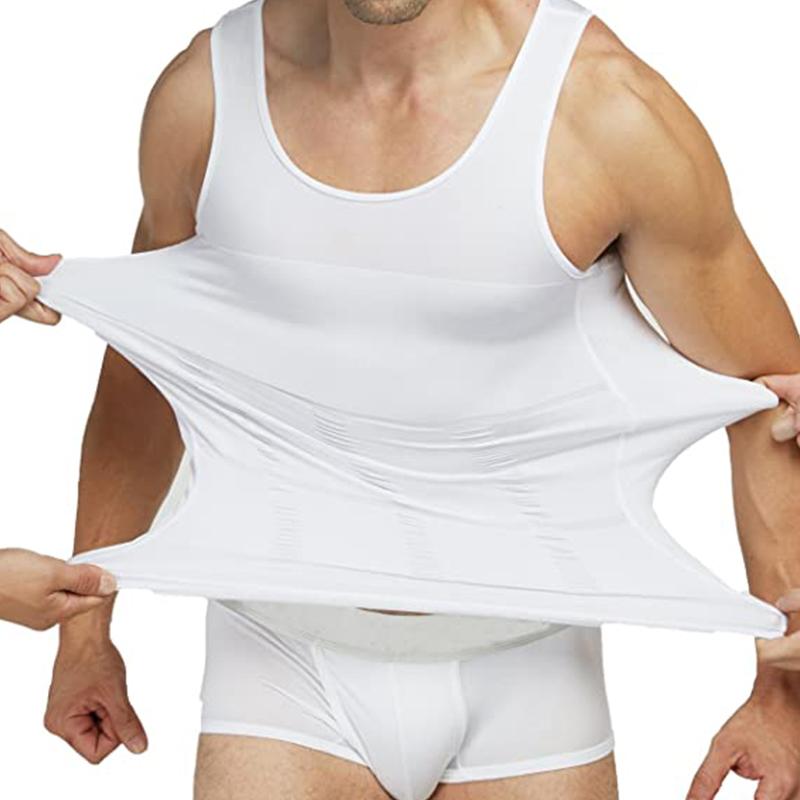 "Kroppsformende vest for menn, frontvisning. Komfortabel, pustende og elastisk for daglig bruk."