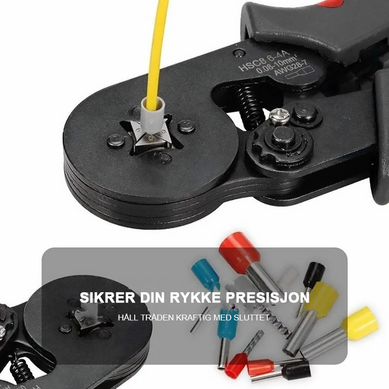 "Krympetang verktøysett med skrall-design og ergonomiske ABS-håndtak for presis, lett krymping."