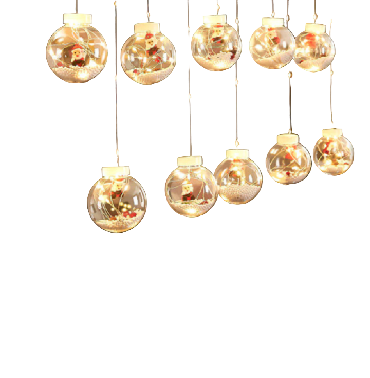 Kuleformede LED julelys i varmhvit, skaper koselig stemning inne og ute. Festbelysning med fjernkontroll.