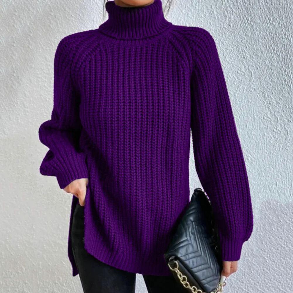 Komfortabel ribbet turtleneck genser for kvinner med løs passform. Myk, langermet høstgenser.