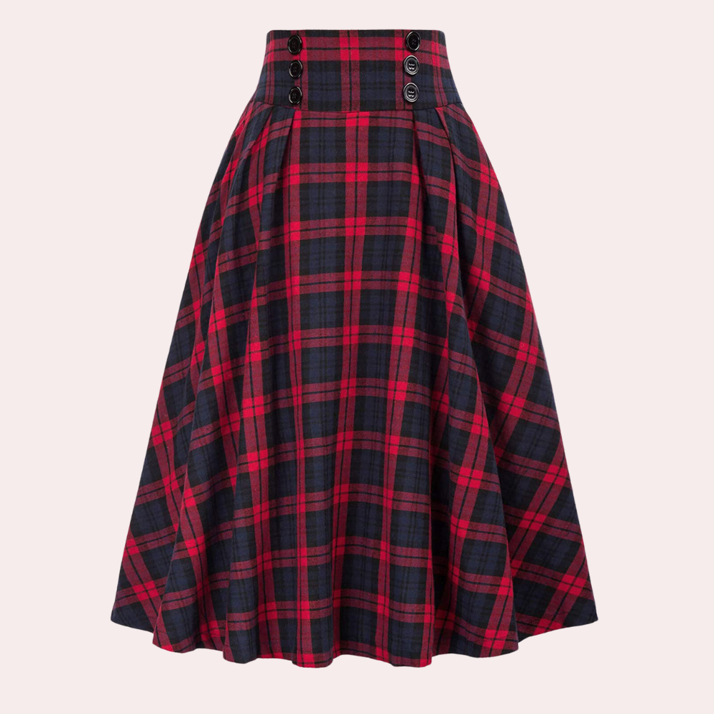 Elegant ternet midi skjørt med høy talje, ideelt for høst- og vintergarderoben.