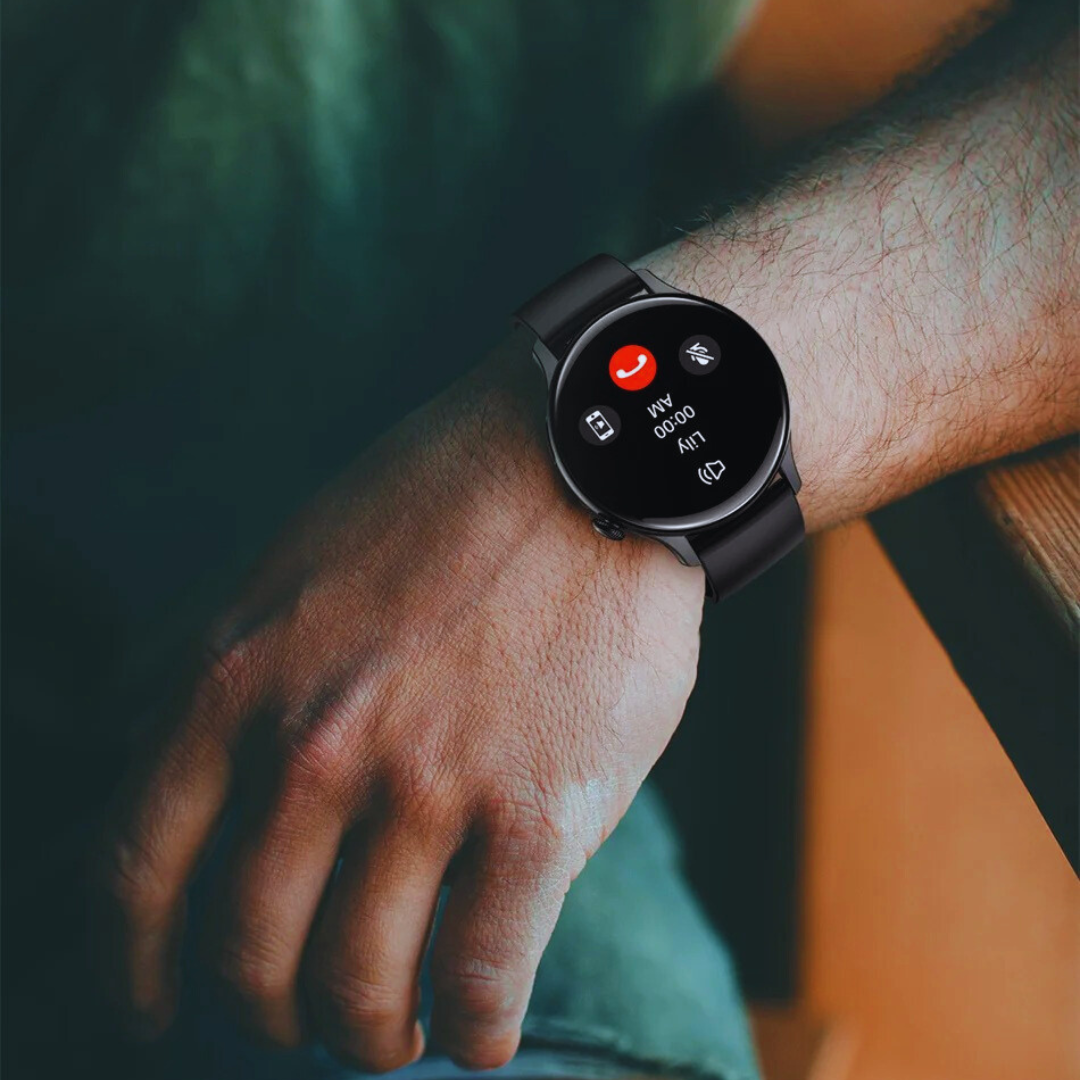 Slank sølv smartklokke for kvinner, AMOLED, med diskret teknologidesign.