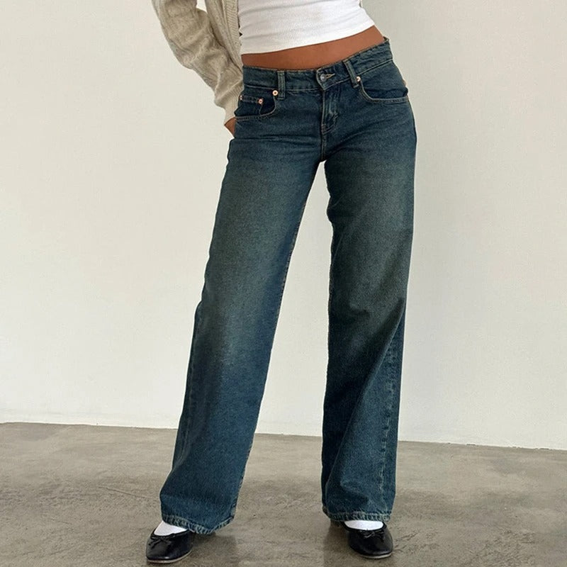 Komfortable lav midje boyfriend-jeans til kvinner, løs passform og brede ben i slitesterk denim.