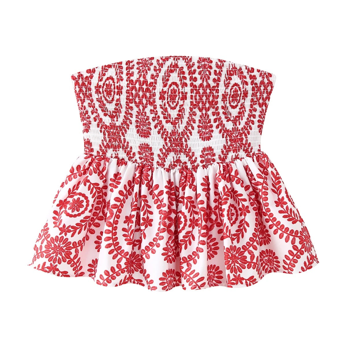Sommerlig blomstret croptop med volanger for kvinner. Perfekt casual festtopp og strandmote.