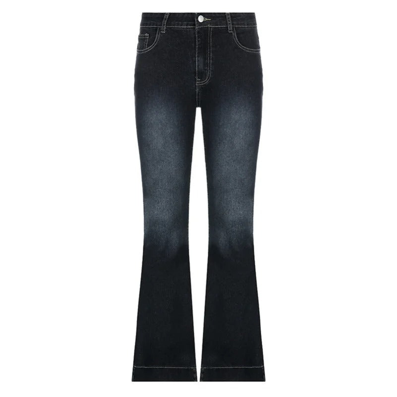 Trendy flare-jeans for kvinner med markant sleng og lav midje. Perfekt retro jeans for en unik stil.