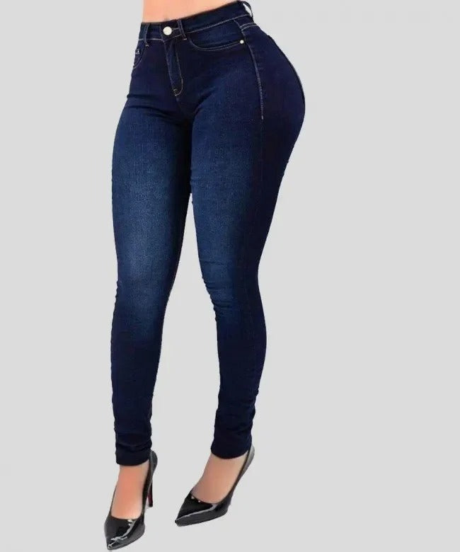 Flatterende blå denim shapingjeans med høy midje for kvinner. Perfekt passform for damemote.