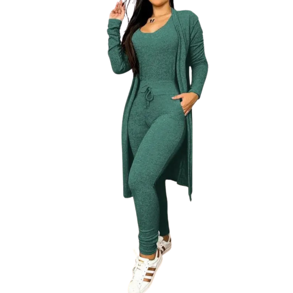 Elegant snøring jumpsuit for kvinner med praktiske lommer, komplett med stilig kåpesett.