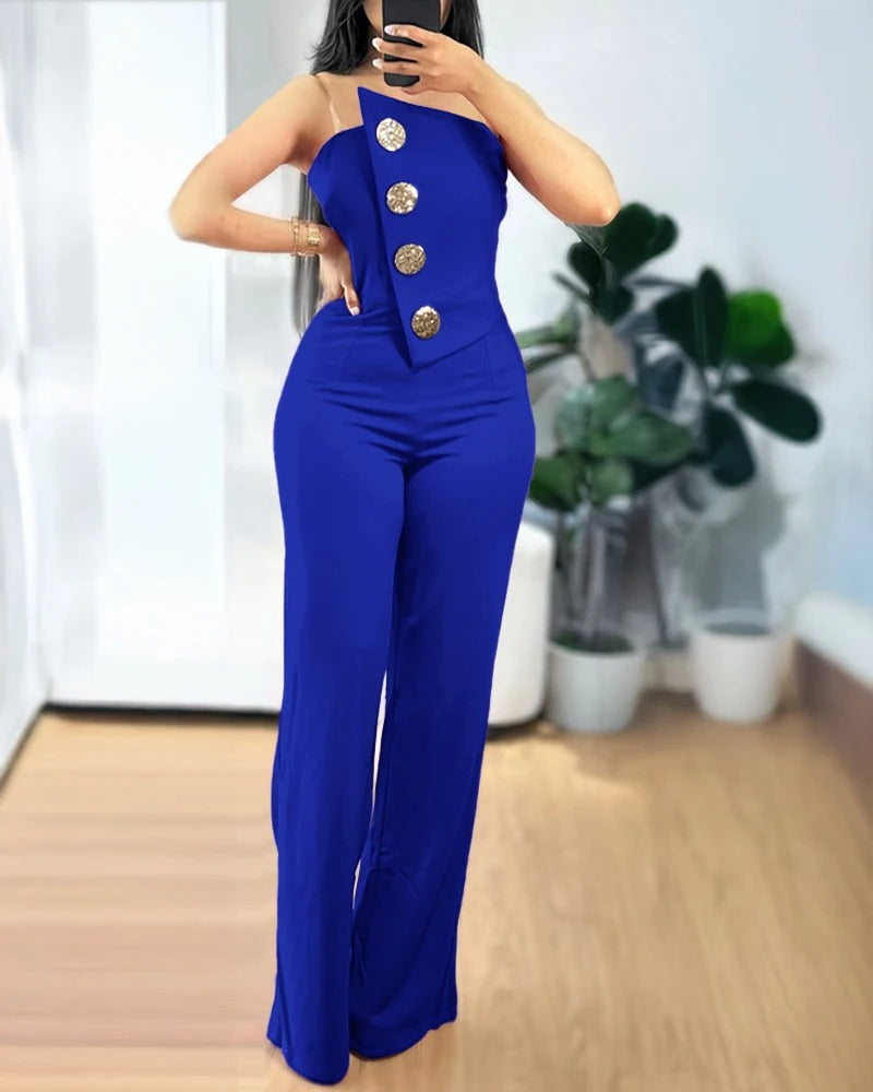 Stilren asymmetrisk bandeau-jumpsuit for kvinner, allsidig og trendy.