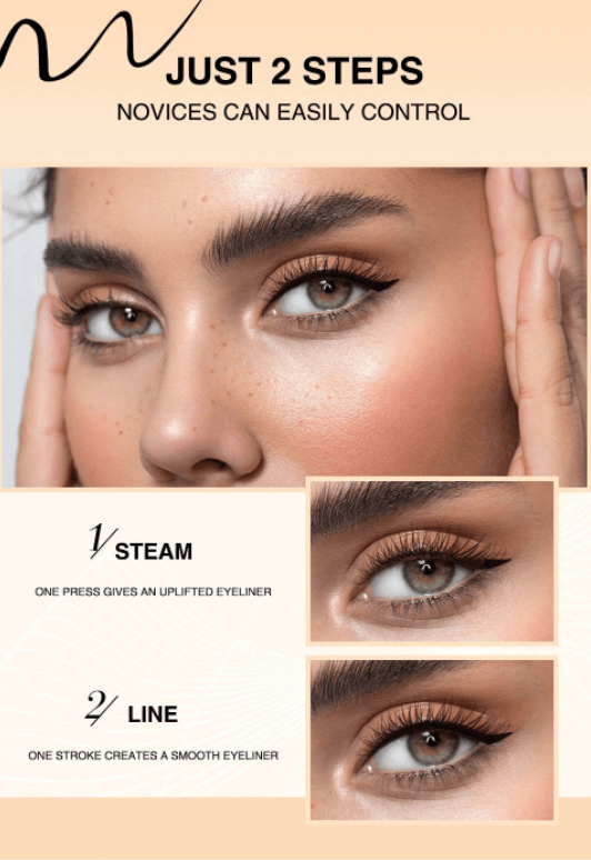 Perfekt vinget eyeliner med stempel. Flytende, vanntett sminke for kvinner, gir feilfri øyemakeup.