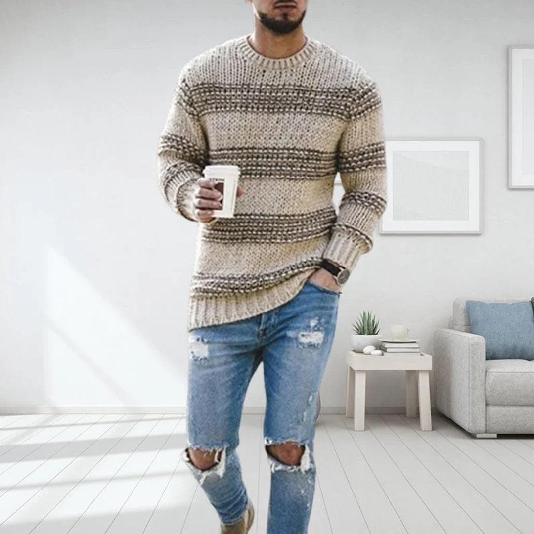 "LANDYN myk herregenser, stilig strikk, tilgjengelig i flere farger som blå, grå, khaki, svart. Komfortabel og elegant."