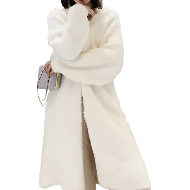 Lang strikket cardigan for kvinner, elegant og komfortabel, perfekt for lag-på-lag stil.
