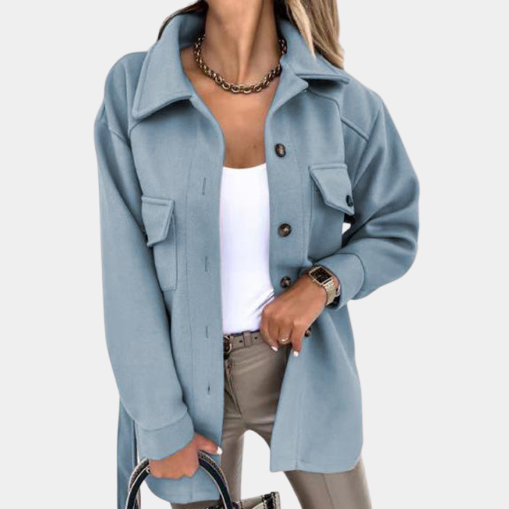 Lang vårkåpe for kvinner i gul, elegant design, perfekt for stil og komfort i vårsesongen.