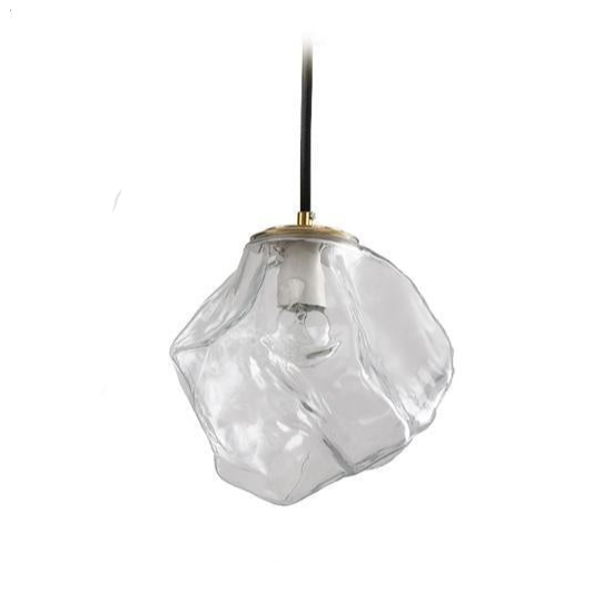 "Lava Glass pendellampe i postmoderne design, svevende form, kobber og glass for en moderne stue."