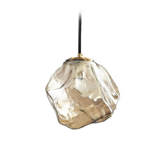 "Lava Glass pendellampe i postmoderne design, svevende form, kobber og glass for en moderne stue."