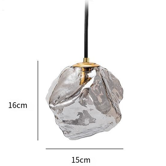 "Lava Glass pendellampe i postmoderne design, svevende form, kobber og glass for en moderne stue."