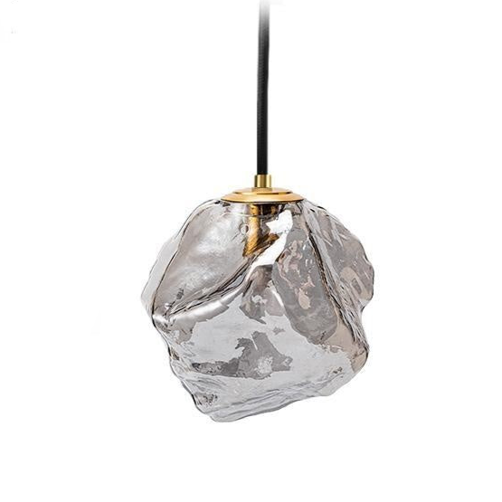 "Lava Glass pendellampe i postmoderne design, svevende form, kobber og glass for en moderne stue."
