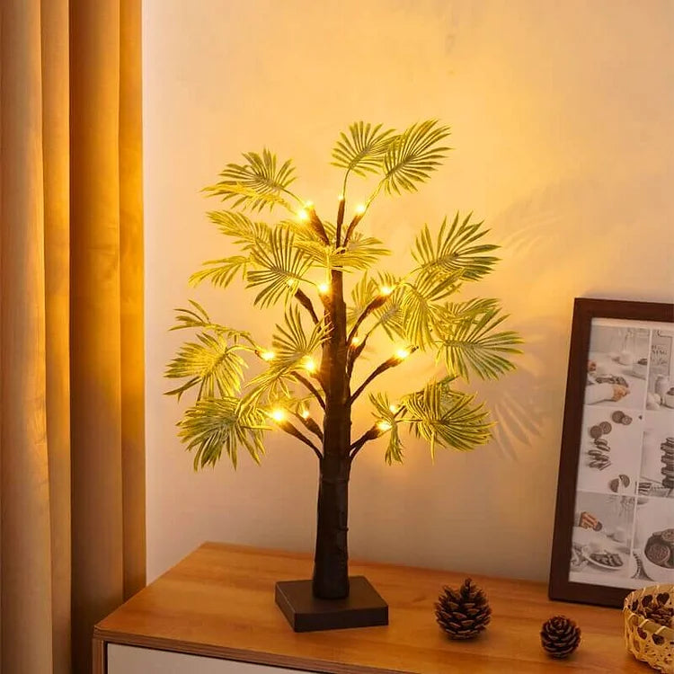 "LED-julelys med palmebladdesign, elegant og festlig dekorasjon for hjemmet, gir varm belysning og tropisk preg."