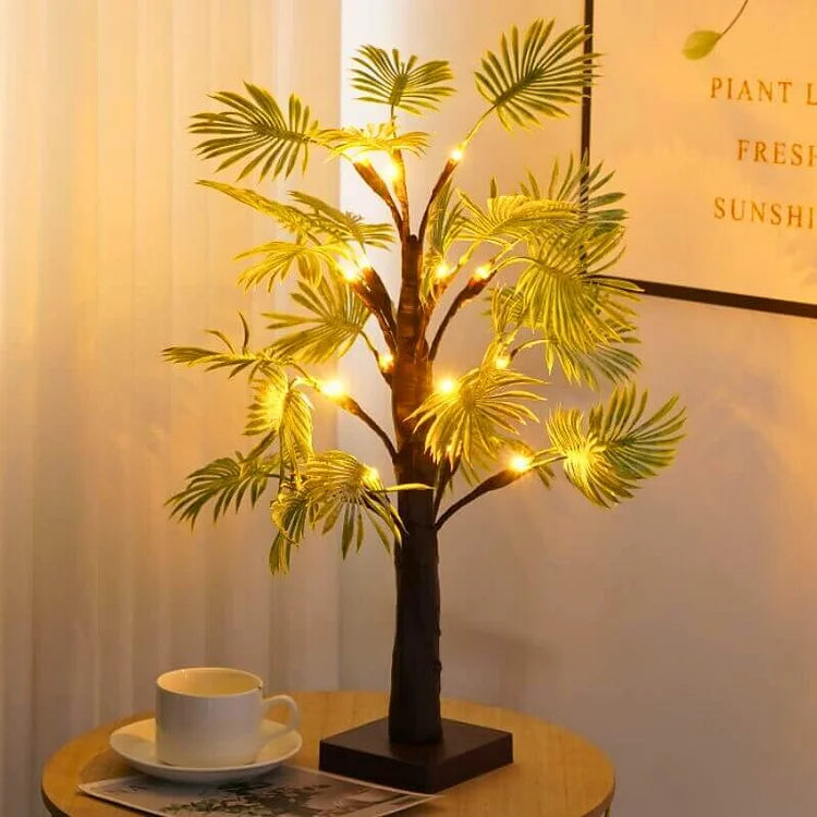 "LED-julelys med palmebladdesign, elegant og festlig dekorasjon for hjemmet, gir varm belysning og tropisk preg."