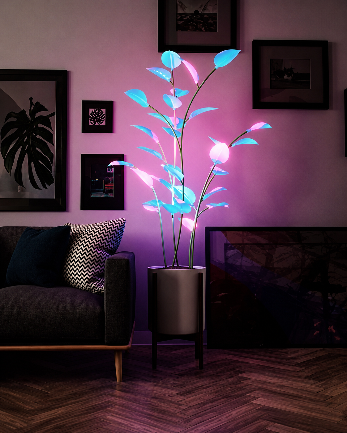 Unik planteformet LED lampe. Gir fargerikt, dynamisk lys for en magisk atmosfære i hjemmet.
