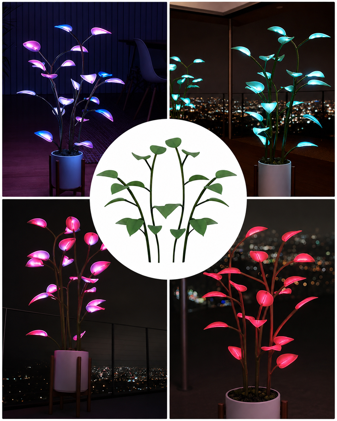 Nydelig planteformet LED-lampe. Dynamisk fargeveksling gir et fargerikt og fortryllende lys i rommet.