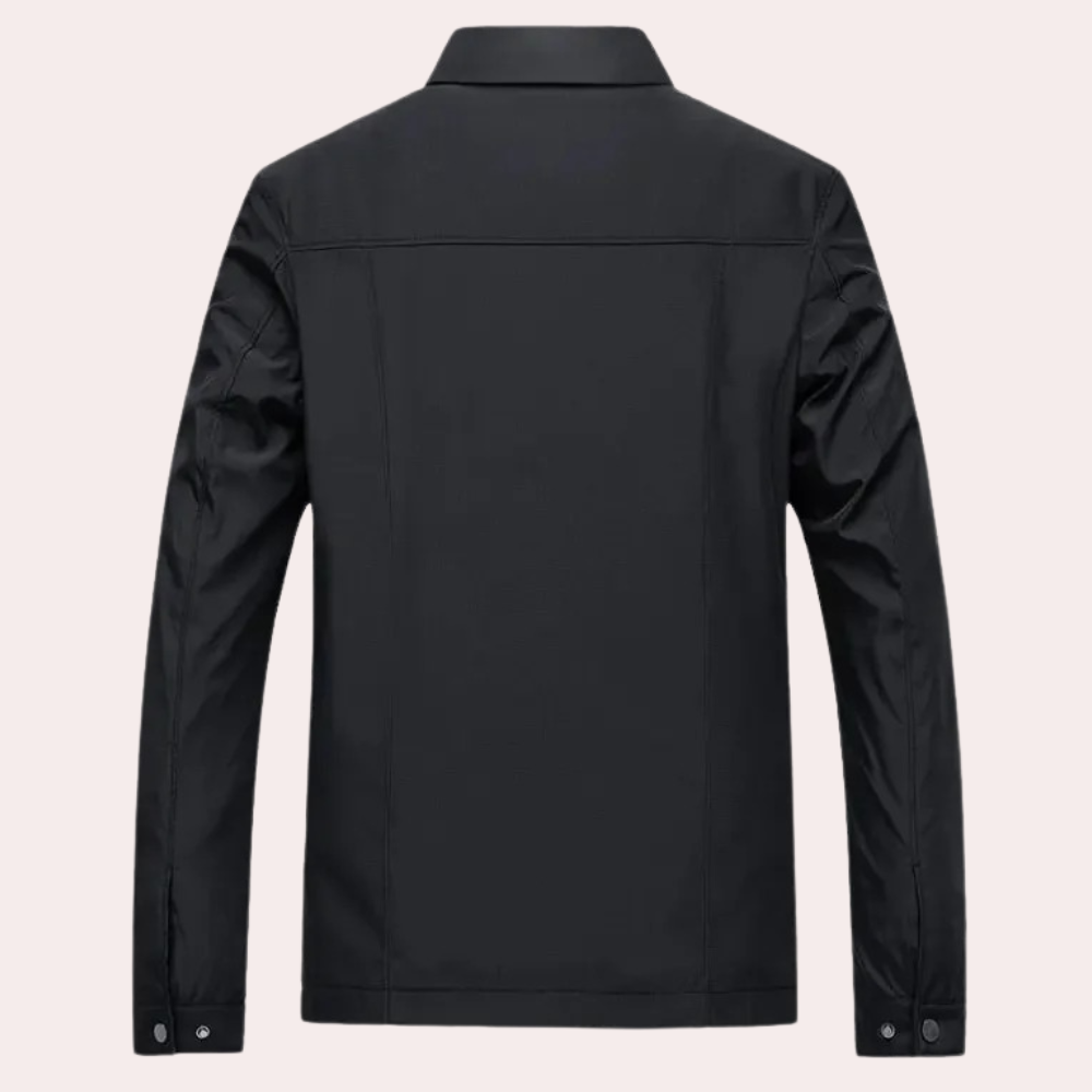 "Lett Harrington jakke for menn i svart, elegant design og førsteklasses materialer, stilren og allsidig."