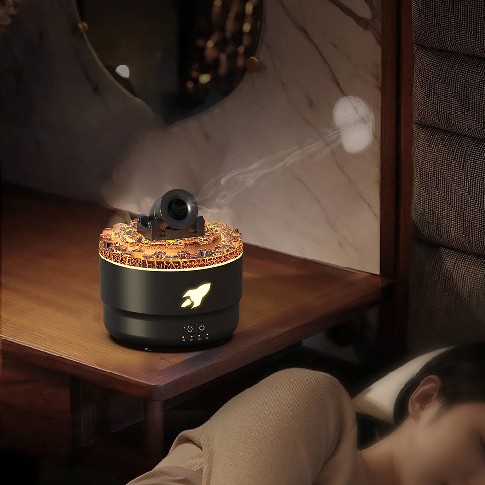 Aroma diffuser luftfukter med beroligende lavaeffekt og nattlys, forbedrer inneklima.