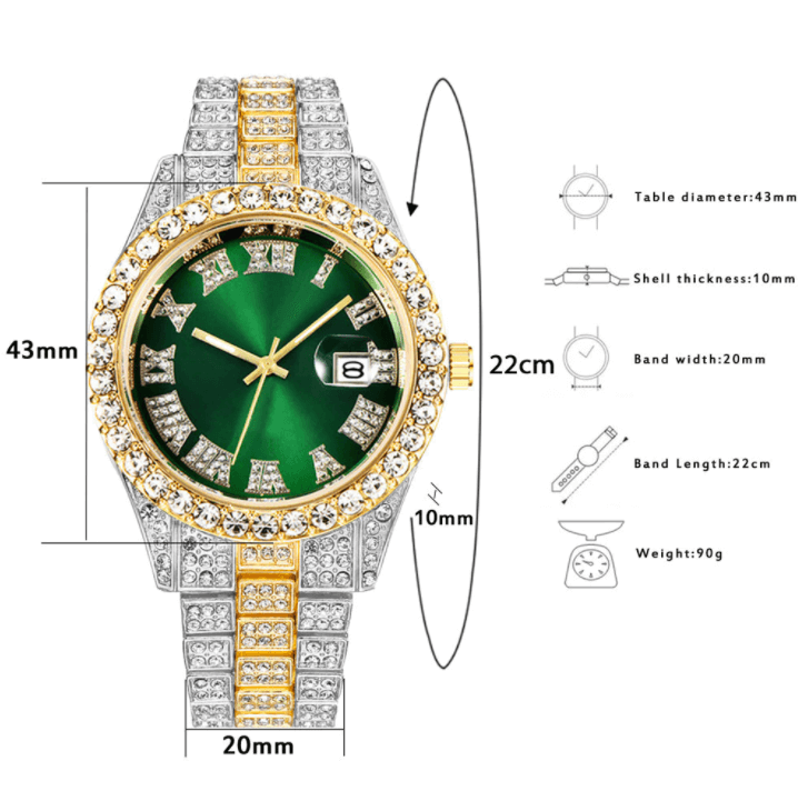 Herreklokke med skinnende iced out krystaller og dristige romertall. For den moderne mannen.
