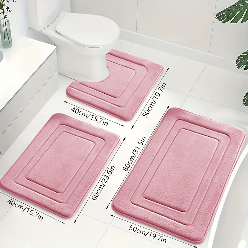 Elegant design 3-delt baderomsmatte sett i memory foam. Myk komfort og sklisikker funksjon.