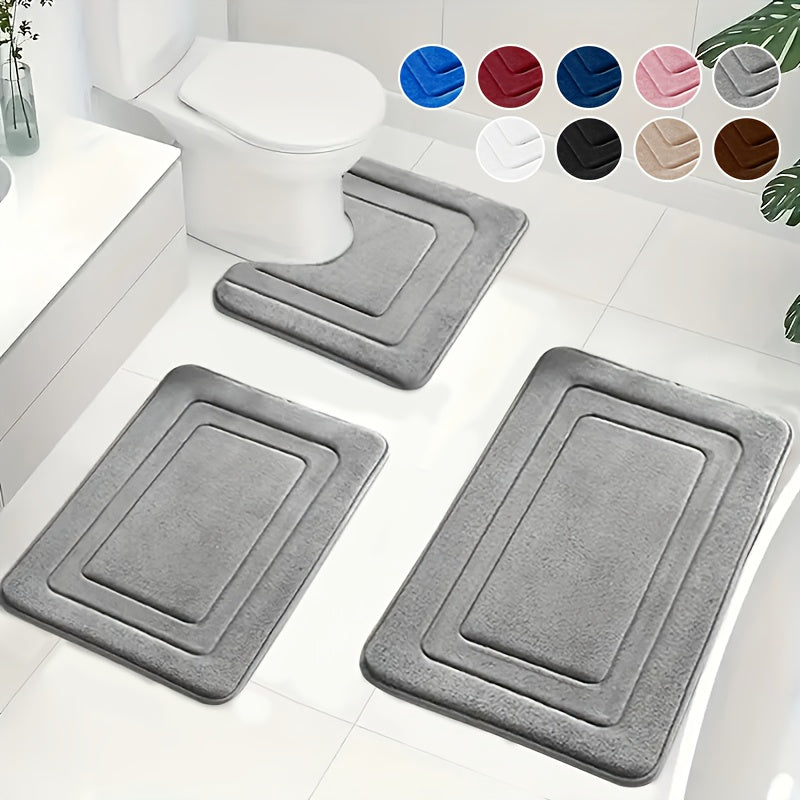 Mykt memory foam baderomssett, 3 deler, sklisikkert og absorberende for baderomsinteriør.