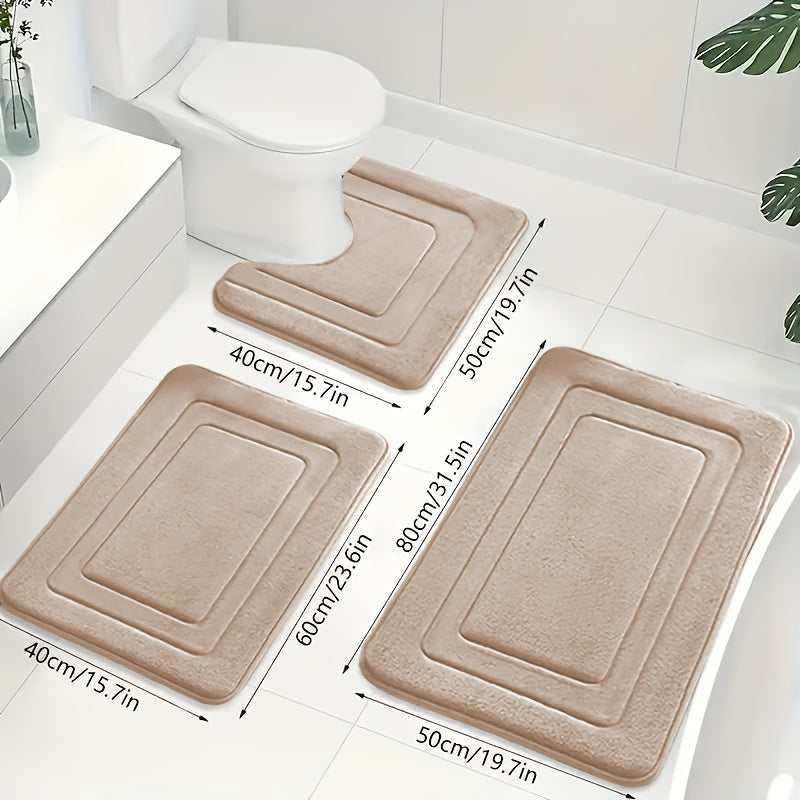 Hjemmeinteriør: 3-delt baderomsmatte sett i memory foam, mykt, sklisikkert og absorberende.