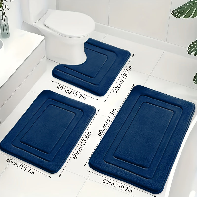 Absorberende og hygienisk baderomsmatte i memory foam, 3-delt sett, for et friskt baderom.