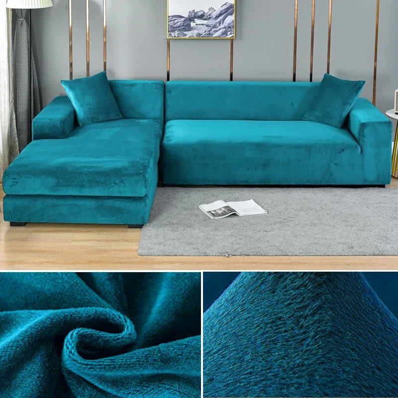 Fløyels sofatrekk med stretch, perfekt for elegant beskyttelse og stuefornyelse i hjemmet.