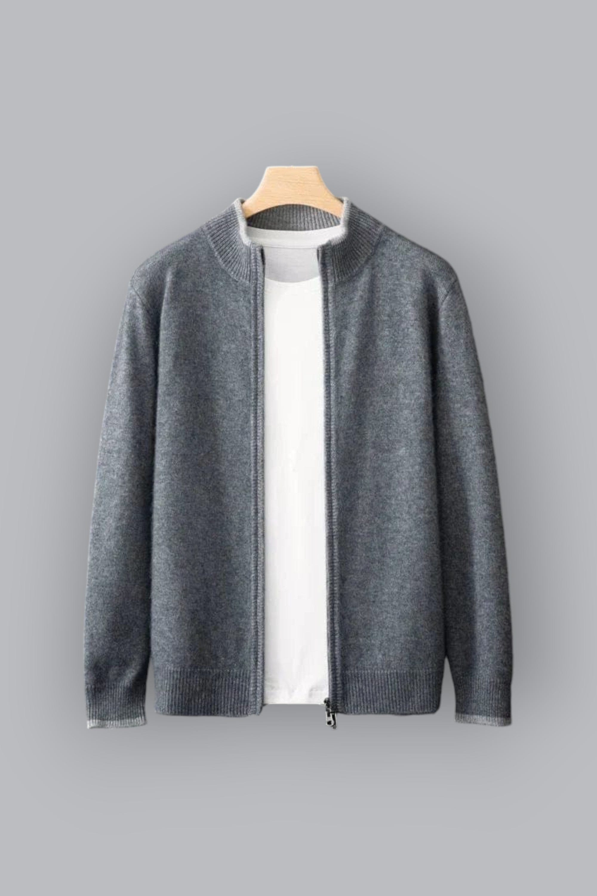 Komfortabel kashmirjakke for menn. Allround glidelåsjakke i minimalistisk design, perfekt for lagpålag.