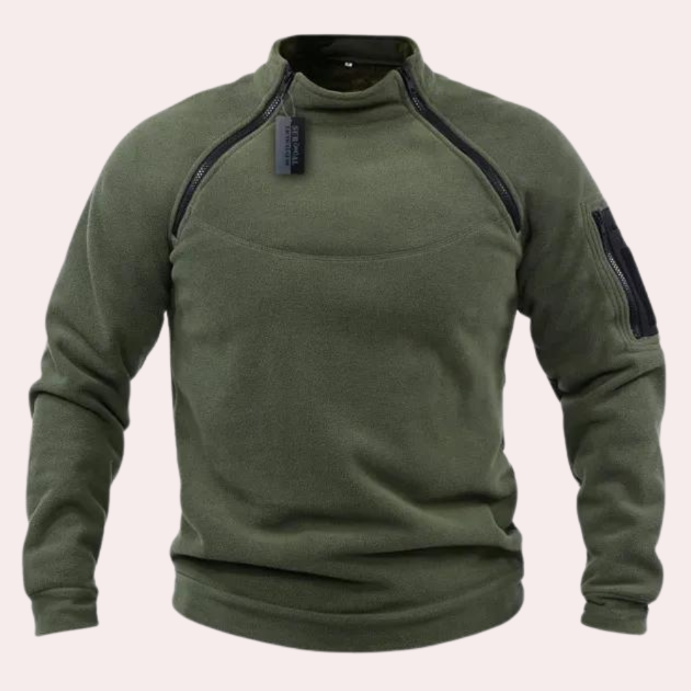 Blå herresweater med rund hals, avslappet passform og stretch. Perfekt for menn som ønsker komfort.