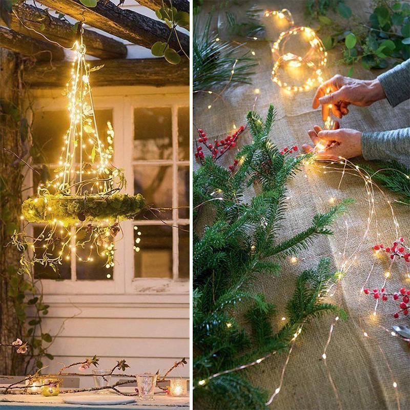 "Magiske LED Ildflue Bunt Lys i varm hvit, fleksibel design, ideell for utendørs dekorasjon og hagebelysning."