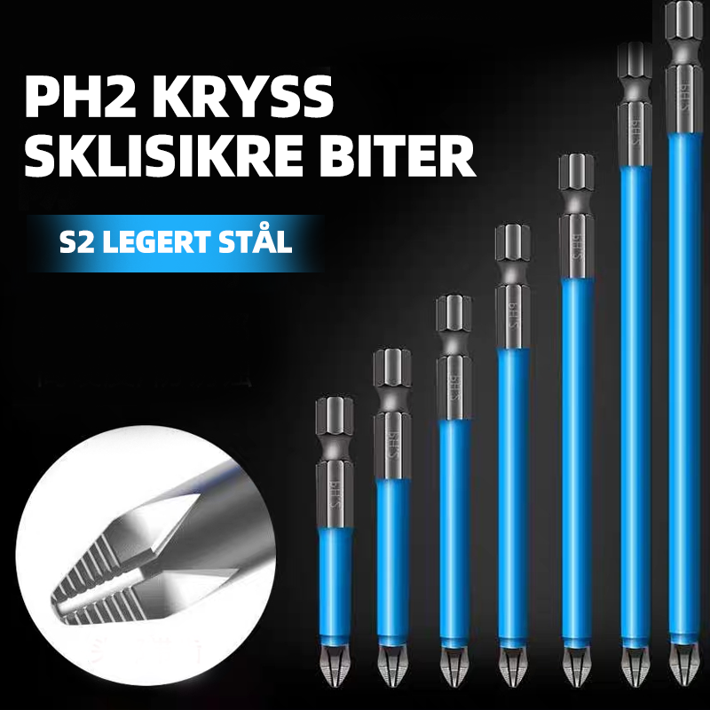 Magnetisk antiskli skruetrekkerbits i S2-stål, kraftig magnet, sort overflate, ideell for presisjonsarbeid.