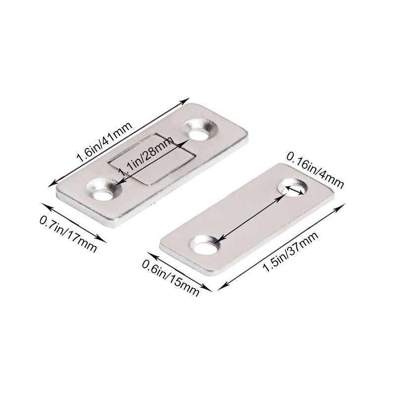 "Magnetisk dørlukker i rustfritt stål med sterk magnet. Ultra tynn og hullfri, enkel installering for skap og skuffer."