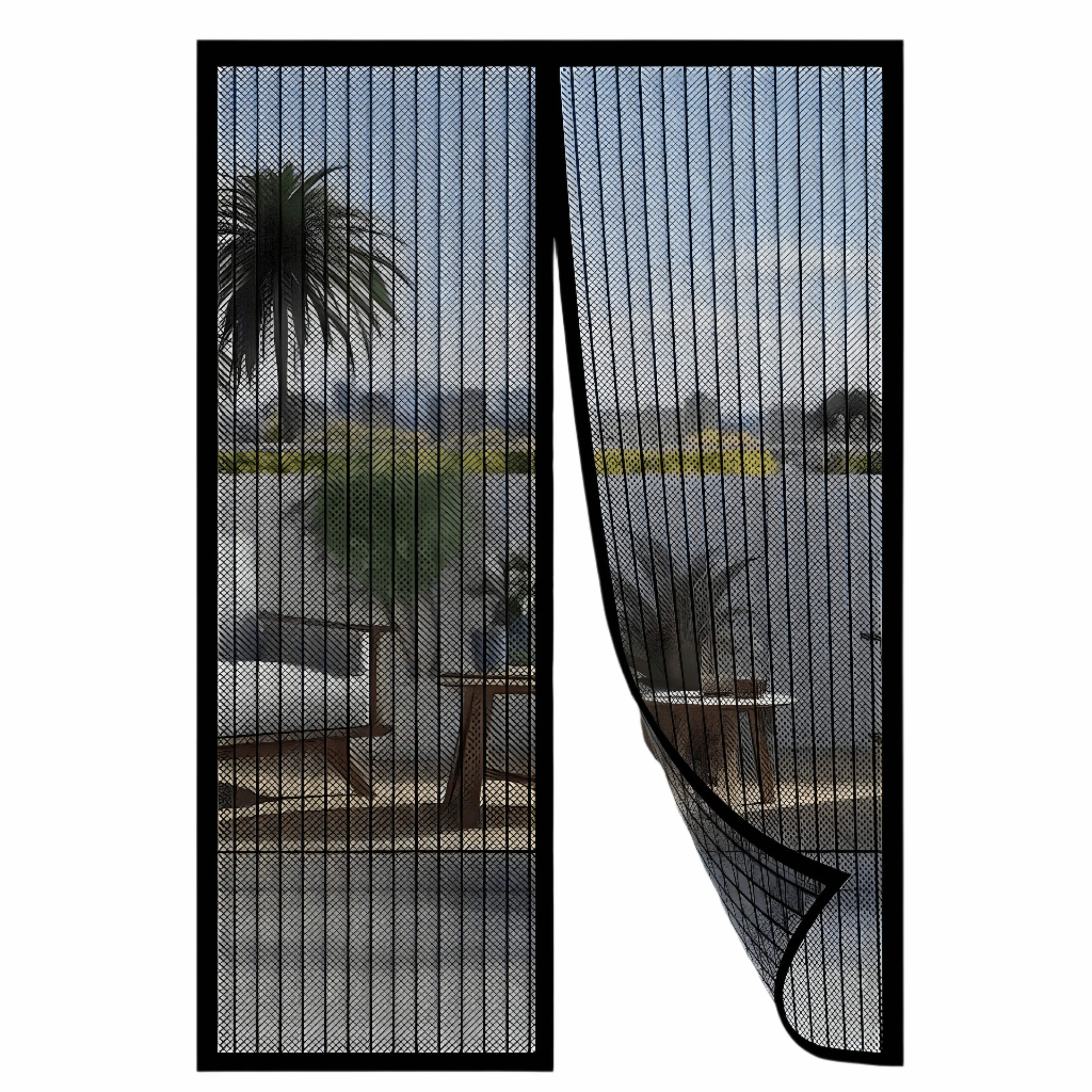 "Magnetisk myggnetting for dør med selvlukkende design, passer for kjæledyr, laget av slitesterk polyester."