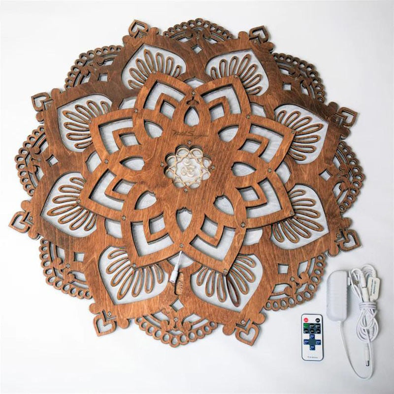 Mandala Yogalampe LED, stressreduserende stemningslys, veggdekor for meditasjon hjemmeinnredning, avslappende lys