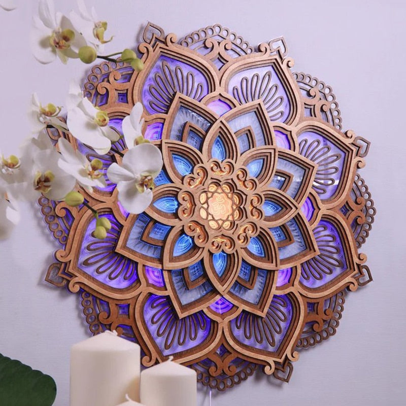 Mandala yogalampe, LED veggdekor med stemningslys, fremmer stressreduksjon og avslapning i hjemmeinnredningen