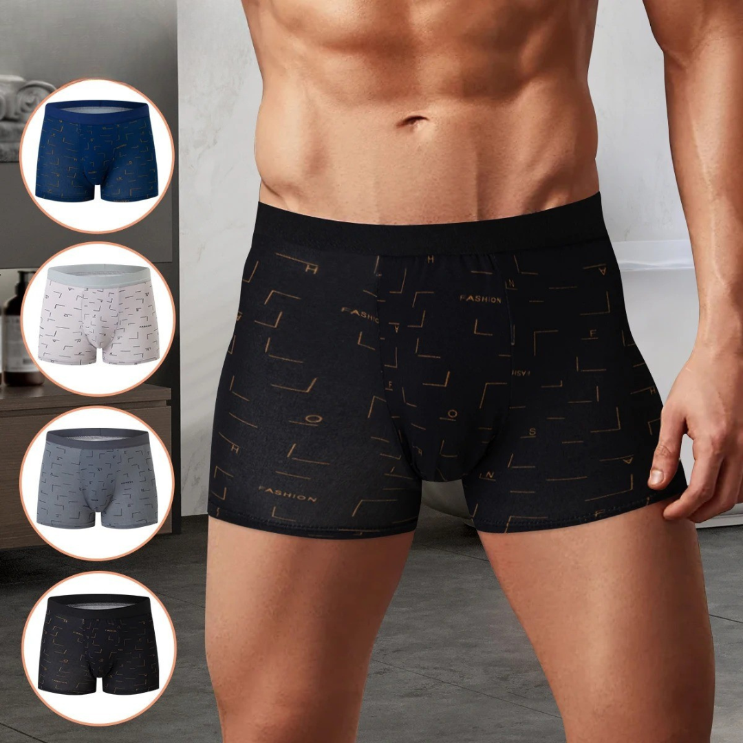 Varierte trykte mønstre på menns boksershorts, 4-pakning. Stilige og komfortable underklær for herre.