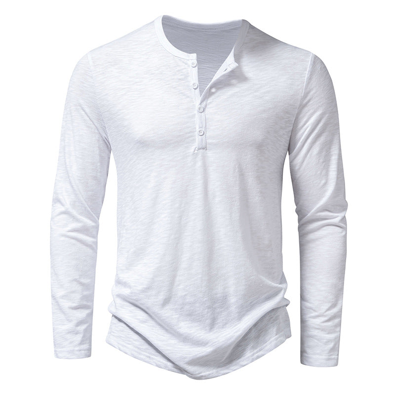 Svart langermet Henley t-skjorte for menn. Mote og komfort for enhver anledning.