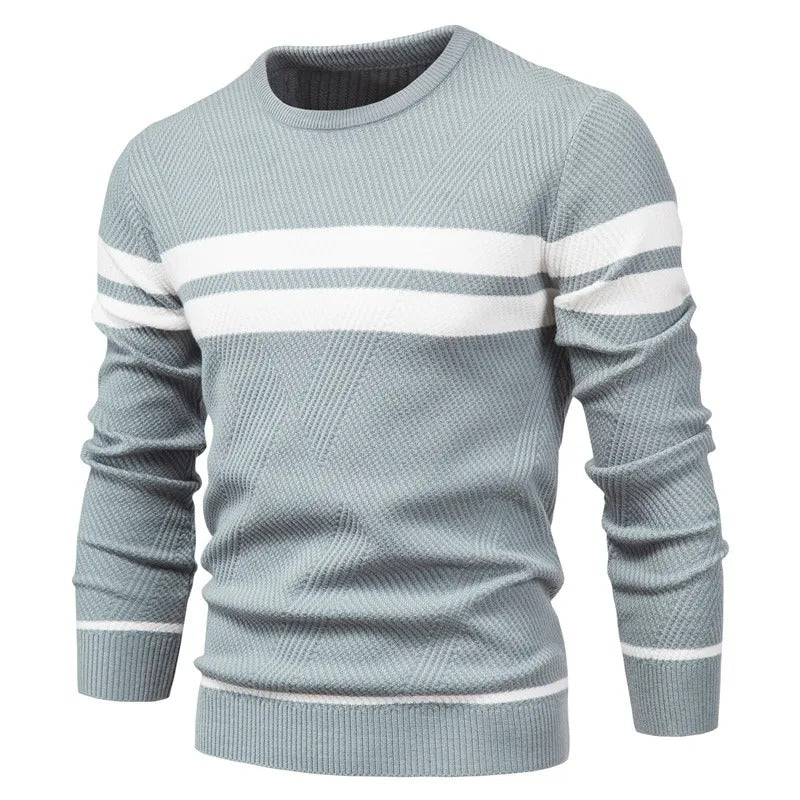 Moderne menns langermet genser med patchwork mønster, casual og trendy design for menn.