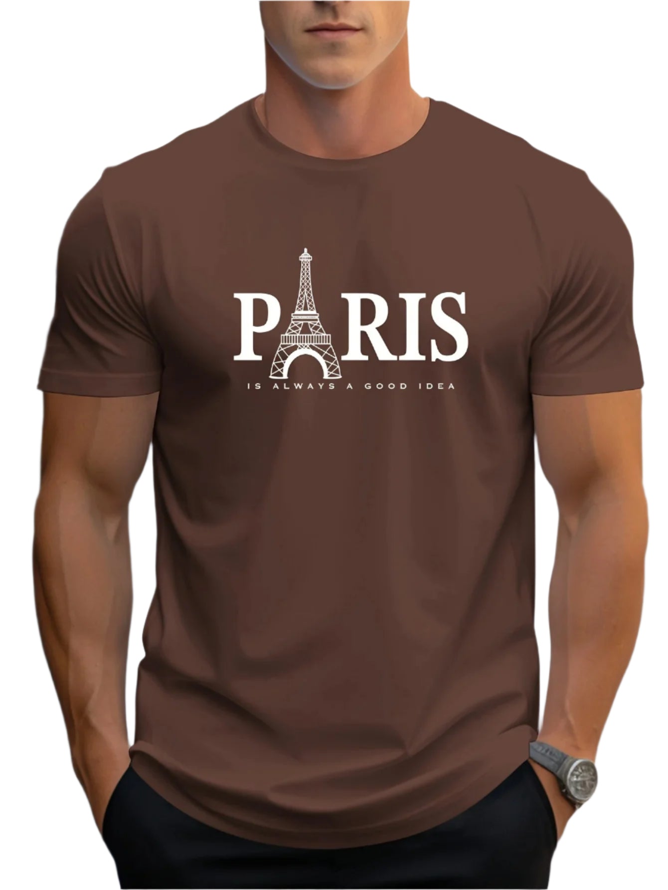 Menns oversized t-skjorte med stilrent Paris-print, kort erme, rund hals for urban streetwear-stil.